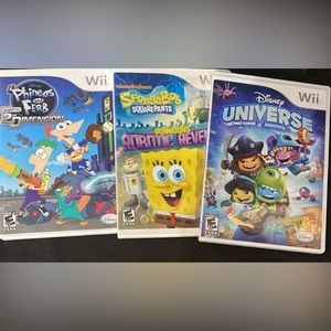 Nintendo Wii Games: SpongeBob, Universe & Phineas&Ferb- used